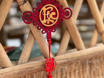 Vòng treo cửa mẹt tre Chúc Mừng Năm Mới cành lựu quạt Đỏ [Vòng nhẹ] N50cm VTC-T-46